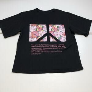 Veraf Unisex Black Short Sleeve T Shirt Logo Floral Peace Size Medium